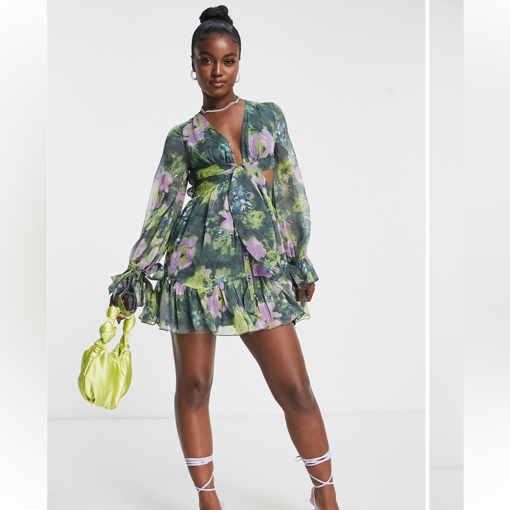 ASOS Multicolor Floral Long Sleeve Dress